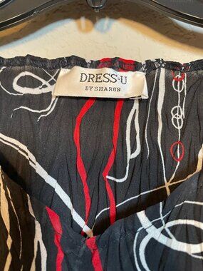 Dress U II By Sharon Crinkle Top Women S Black, Red Abstract Bell Sleeve Fairy